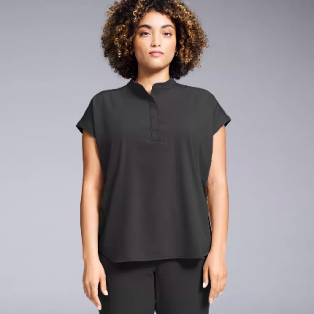 Jaanuu Black Cap-Sleeve Mandarin Collar Blouse